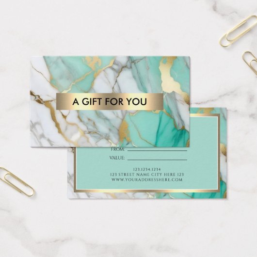 Certificat Cadeau Élégant en Marbre Vert Or (Bureau)