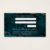 Certificat-cadeau en agate sarcelle - turquoise et (Dos)