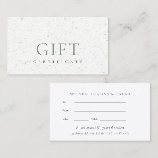 Certificat cadeau en céramique minimale Terrazzo T (Devant / Derrière)