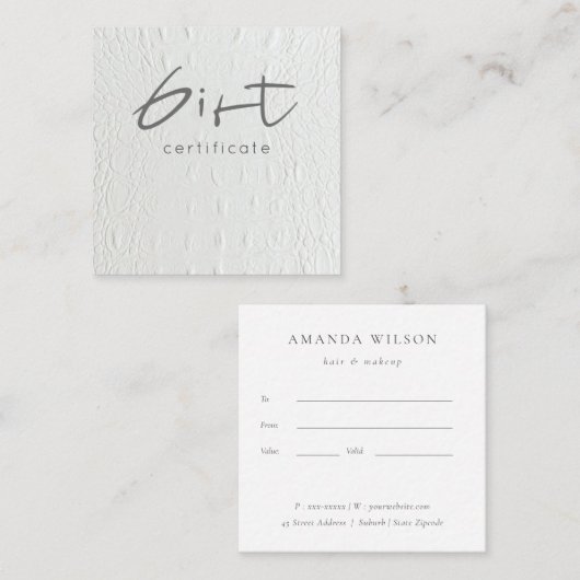 Certificat cadeau en cuir blanc d'ivoire chic (Devant / Derrière)