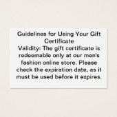 Certificat cadeau en ligne pour magasin de mode po (Dos)
