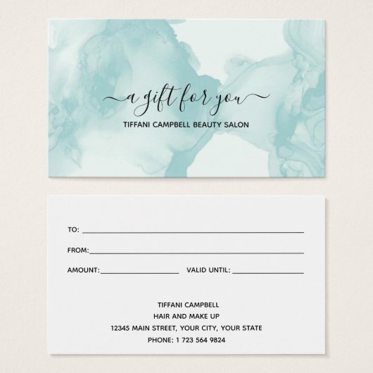 Certificat cadeau en marbre vert et Parties scinti (Devant & derrière)