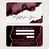 Certificat-cadeau en pierre d'agate bordeaux et or (Devant & derrière)