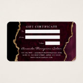 Certificat-cadeau en pierre d'agate bordeaux et or (Dos)