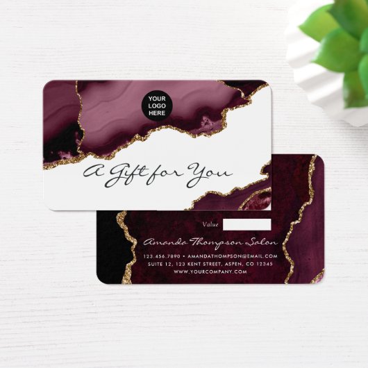 Certificat-cadeau en pierre d'agate bordeaux et or (Bureau)