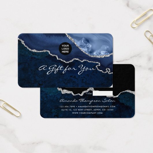 Certificat Cadeau en Pierre d'Agate Navy et Argent (Bureau)
