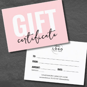 Certificat Cadeau Entreprise Rose Pâle Minimaliste