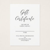 Certificat cadeau et carte de visite (Dos)