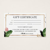 Certificat cadeau été Tropical Feuilles Customisés (Dos)