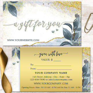 Certificat Cadeau Feuilles Artistiques Or Élégant