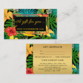Certificat Cadeau Fleurs Tropicales Colorées Or (Devant / Derrière)
