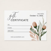 Certificat cadeau floral simple Beige Aquarelle (Devant)