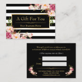 Certificat cadeau Gold Floral Black White Stripes (Devant / Derrière)