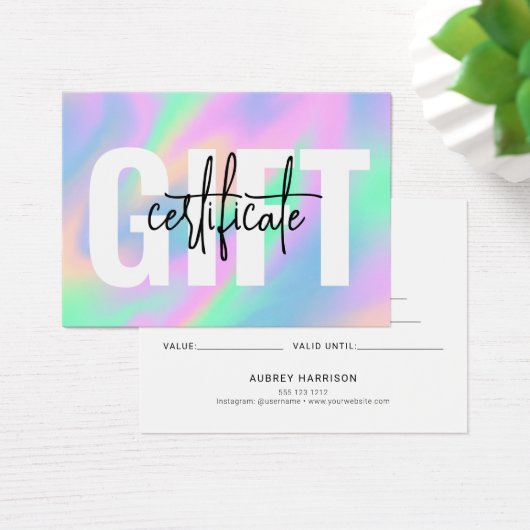 Certificat cadeau Holographique Chic Script (Bureau)