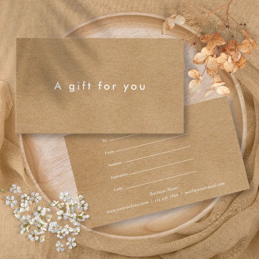 Certificat Cadeau Kraft Rustique Entreprise Minima
