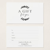 Certificat cadeau Laurel Feuille noir et blanc (Devant & derrière)