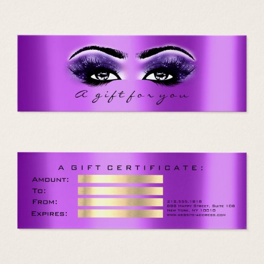 Certificat cadeau Maquillage Violet Violet Lashes (Devant & derrière)