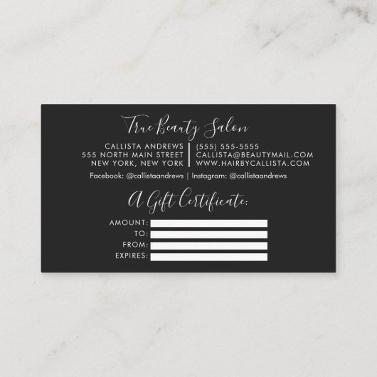 Certificat cadeau minimal en noir blanc (Dos)