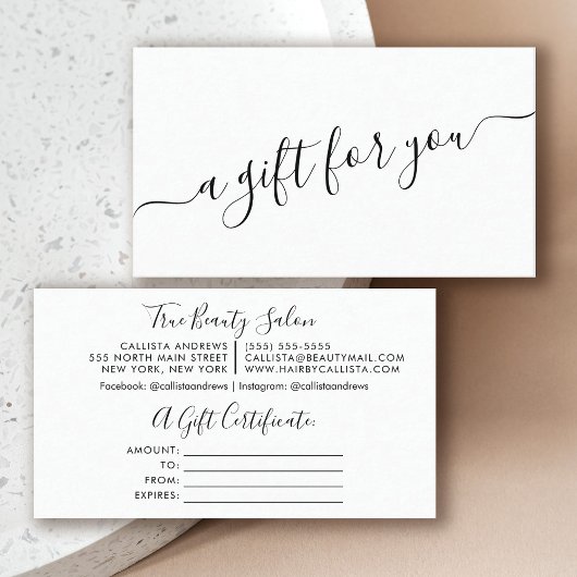 Certificat cadeau minimal en noir blanc