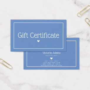 Certificat cadeau minimal, moderne Cornflower Blue