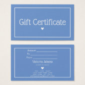 Certificat cadeau minimal, moderne Cornflower Blue (Devant & derrière)