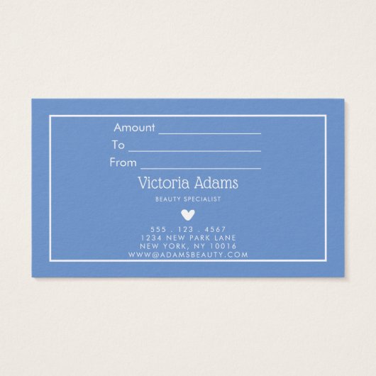 Certificat cadeau minimal, moderne Cornflower Blue (Dos)