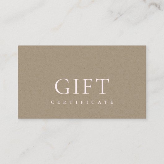Certificat cadeau minimal pour Kraft rose pâle (Devant)