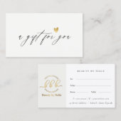Certificat cadeau minimal simple Gold Heart (Devant / Derrière)