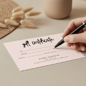 Certificat cadeau minimaliste PinceauScript rose