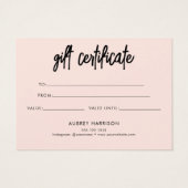 Certificat cadeau minimaliste PinceauScript rose (Dos)