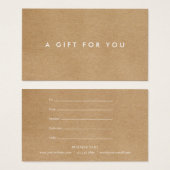 Certificat cadeau minimaliste rustique (Devant & derrière)