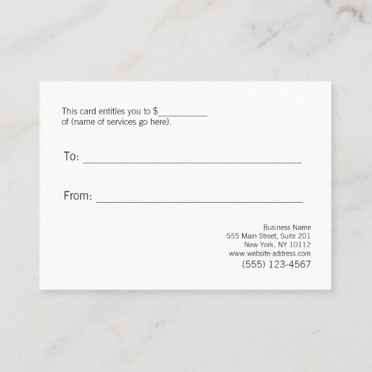 Certificat cadeau noir simple et moderne (Dos)