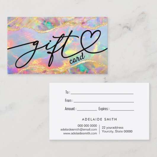 certificat cadeau opal coloré (Devant / Derrière)