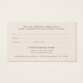 Certificat cadeau or Rose élégant (Dos)