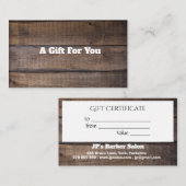 Certificat cadeau original et moderne Rustic Wood (Devant / Derrière)