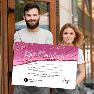 Certificat cadeau paillettes or minimaliste modern