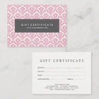 Certificat cadeau personnalisé Pink Damask