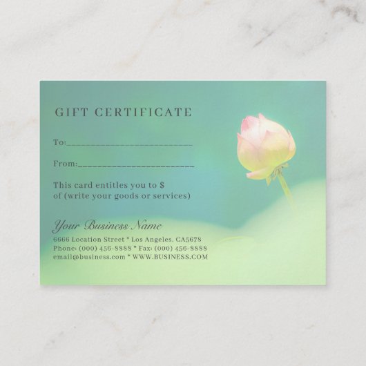 © Certificat cadeau Pinkish White Lotus Greenery (Dos)