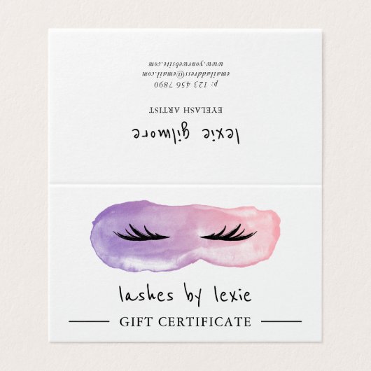 Certificat cadeau pour les cils d'aquarelle rose e (Outside Unfolded)