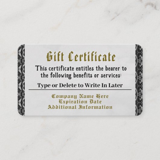 Certificat cadeau Pourcentage argent (Devant)