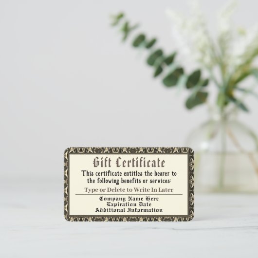 Certificat cadeau Pourcentage or (Debout devant)