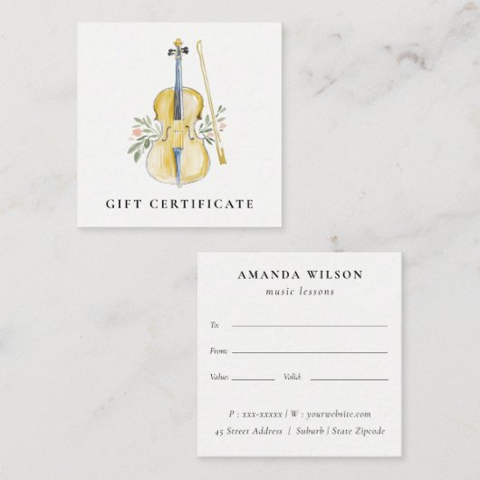 Certificat Cadeau Professeur de Musique Violon (Devant / Derrière)