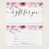 Certificat cadeau Rose Floral Aquarelle (Devant & derrière)