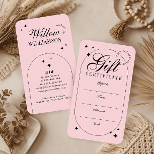 Certificat Cadeau Rose Pâle Écriture Vintage Tenda