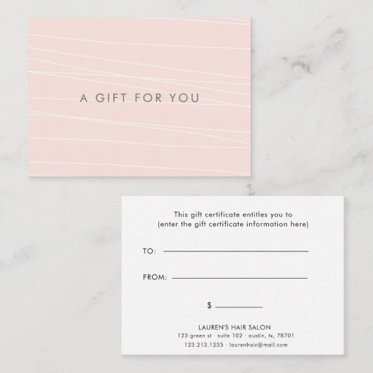 Certificat cadeau rose pâle pour bandes modernes (Devant / Derrière)