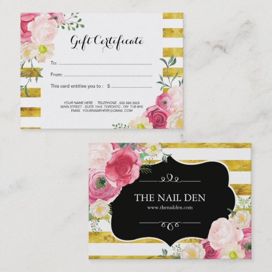 Certificat cadeau Rose Pink Watercolor (Devant / Derrière)