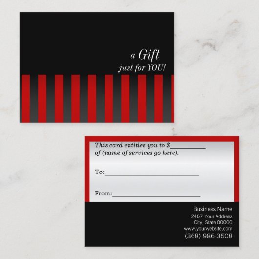Certificat cadeau rouge et noir (Devant / Derrière)