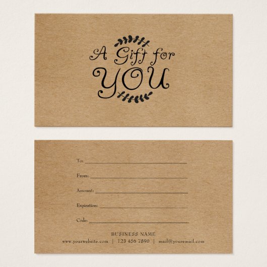 Certificat cadeau Rustic Kraft (Devant & derrière)