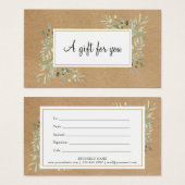 Certificat-cadeau Rustic Kraft Feuille Spring (Devant & derrière)
