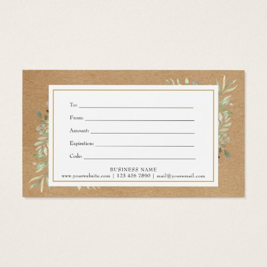 Certificat-cadeau Rustic Kraft Feuille Spring (Dos)